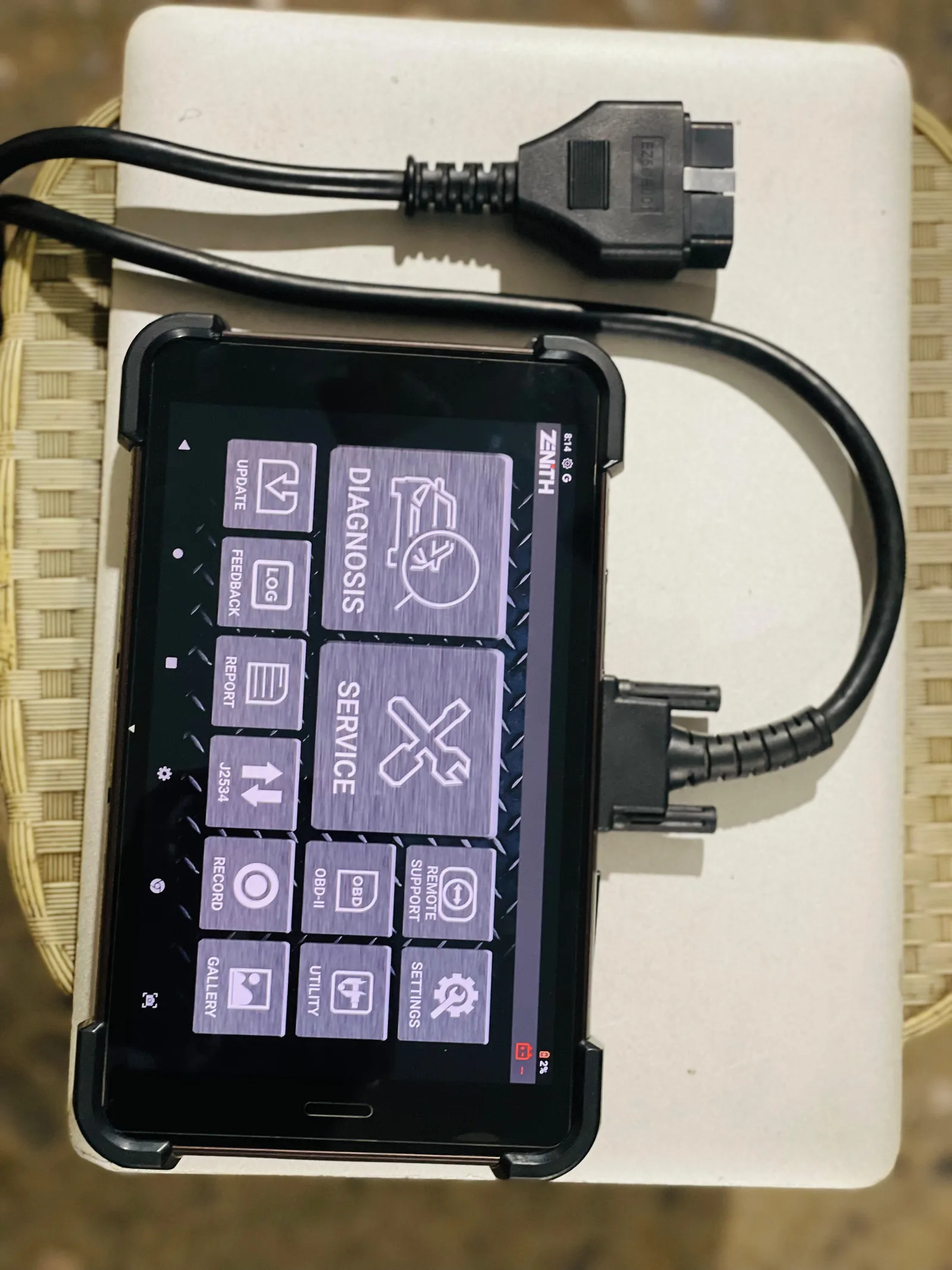 Professional OBD diagnostic scan tablet with its connector cable